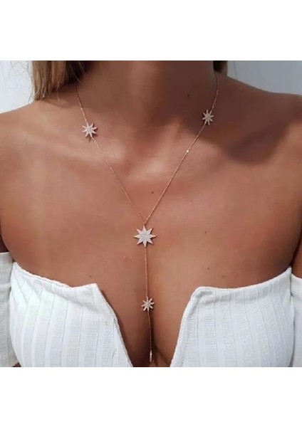 Rose Renk Zirkon Taşlı Yıldız Tasarım Kolye