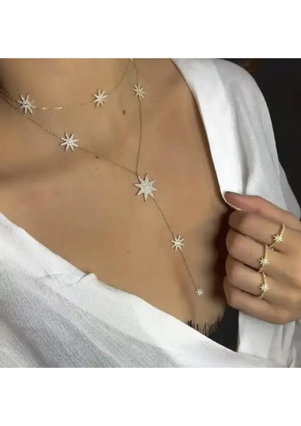 Rose Renk Zirkon Taşlı Yıldız Tasarım Kolye modelleri