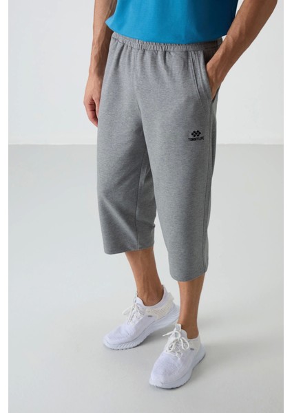 Tommy Lıfe Gri Melanj Pamuklu Yumuşak Dokulu Standart Fit Nakışlı Erkek Kapri - 83102