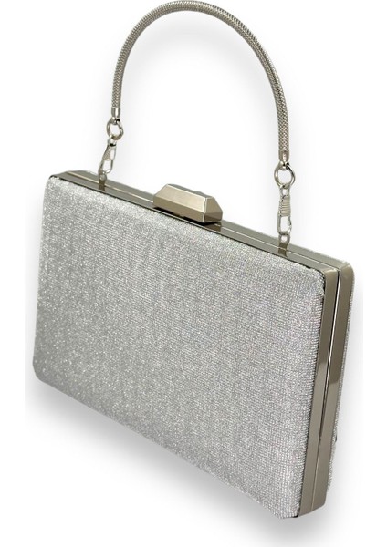 Gümüş Gri Lazer Desenli Metal Saplı Dökülmeyen Simli Abiye Çanta Gece Çantası Kına Düğün Nişan fiyatları