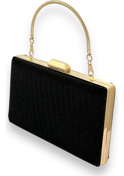 Siyah Renk Lazer Desenli Metal Saplı Dökülmeyen Simli Abiye Çanta Gece Çantası Kına Düğün Nişan fiyatları