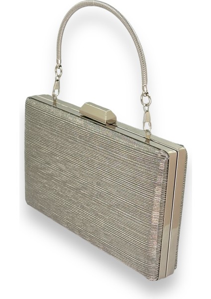 Platin Renk Ithal Lazer Desenli Çizgili Metal Saplı Abiye Gece Çantası Nişan Düğün Davet Balo fiyatları