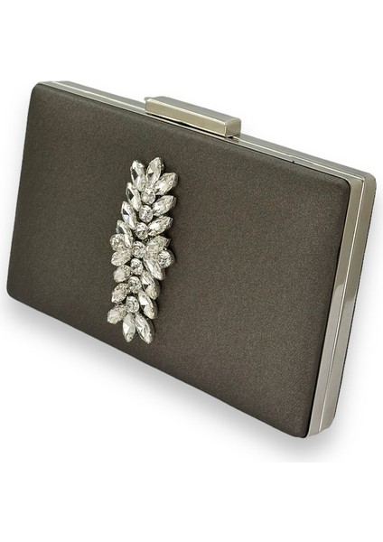 Antrasit Gri Platin Renk Çizilmeyen Saten Gümüş Taşlı Abiye Çanta Düğün Nişan Çantası fiyatları