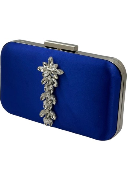 Saks Mavisi Renk Saten Gümüş Kasalı Gümüş Taşlı Abiye Çanta Gece Çantası Düğün Nişan Portföy fiyatları