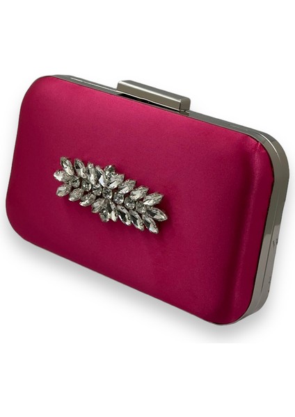 Fuşya Renk Saten Gümüş Kasalı Gümüş Taşlı Abiye Çanta Gece Çantası Düğün Nişan Portföy fiyatları