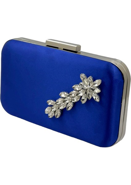 Saks Mavisi Renk Saten Gümüş Kasalı Gümüş Taşlı Abiye Çanta Gece Çantası Düğün Nişan Portföy fiyatları