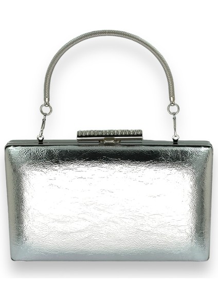 Gümüş Gri Lame Kırışık Rugan Abiye Çantası Gece Çantası Düğün Nişan Kına Çantası