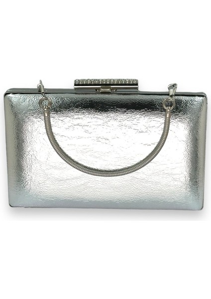 Gümüş Gri Lame Kırışık Rugan Abiye Çantası Gece Çantası Düğün Nişan Kına Çantası modelleri