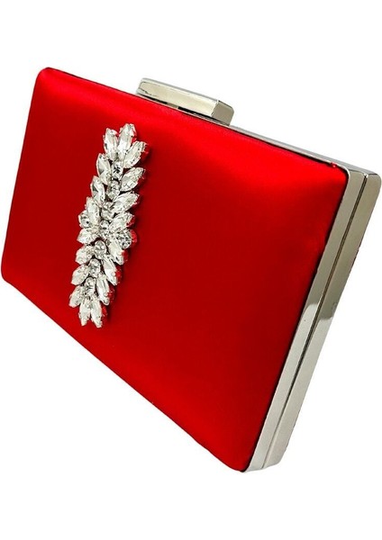 Kırmızı Renk Saten Gümüş Kasalı Gümüş Taşlı Abiye Çanta Gece Çantası Düğün Nişan Portföy fiyatları