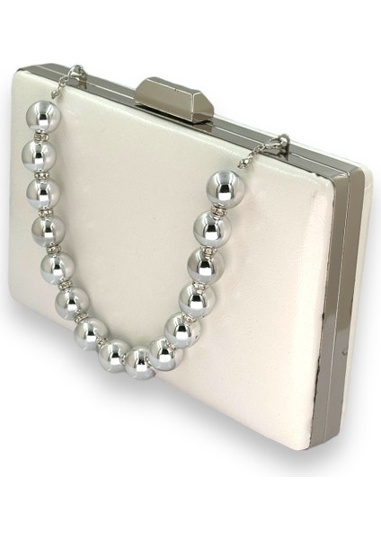 Sedef Beyaz Inci Saplı Kırışık Rugan Abiye Gece Düğün Nişan Kına Çantası fiyatları