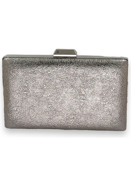 Platin Kristal Desenli Mat Deri Metal Saplı Abiye Çanta Gece Çantası Kına Düğün Nişan Çantası