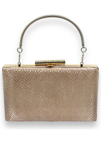Rose Gold Renk Lazer Desenli Abiye Çanta Gece Çantası Düğün Nişan Kına Çantası Portföy Clutch