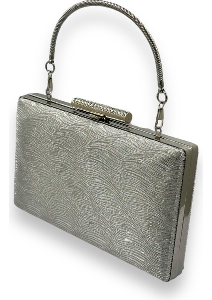 Gümüş Renk Lazer Su Yolu Desenli Abiye Çanta Gece Çantası Düğün Nişan Kına Çantası fiyatları