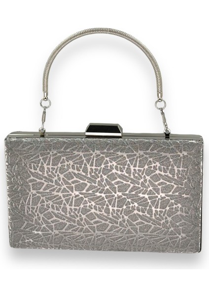 Lazer Desenli Metal Saplı Abiye Çanta Gece Çantası Düğün Nişan Nikah Portföy