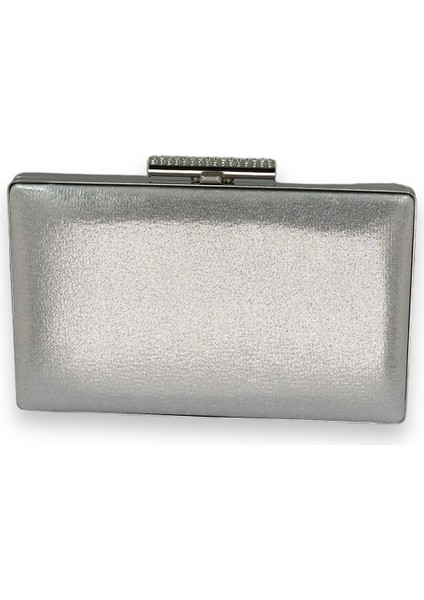 Gümüş Gri Ithal Sıvama Saten Parlak Kumaş Abiye Çanta Gece Çantası Kına Düğün Nişan