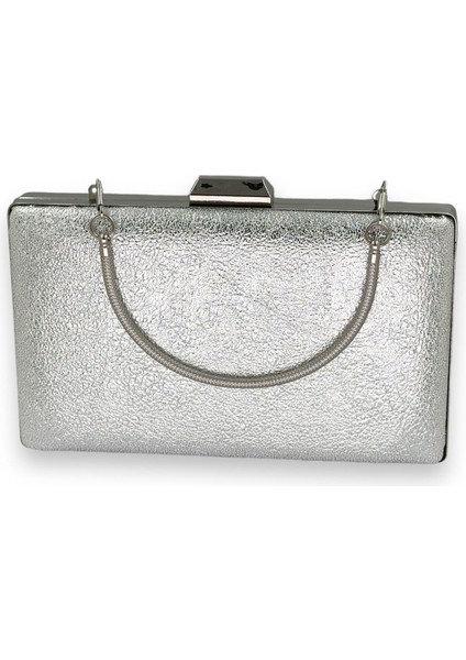 Gümüş Gri Kristal Desenli Mat Deri Metal Saplı Abiye Çanta Gece Çantası Kına Düğün Nişan Çantası modelleri