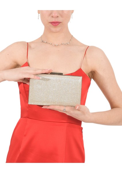 Rose Gold Renk Simli Abiye Çanta Gece Çantası Nişan Düğün Çantası