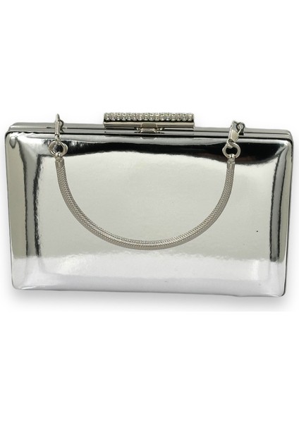 Gümüş Gri Lame Ayna Rugan Metal Saplı Abiye Çanta Gece Çantası Kına Düğün Nişan Balo Davet modelleri