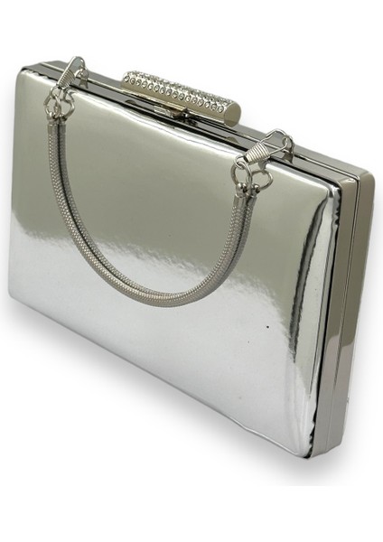 Gümüş Gri Lame Ayna Rugan Metal Saplı Abiye Çanta Gece Çantası Kına Düğün Nişan Balo Davet fırsatları