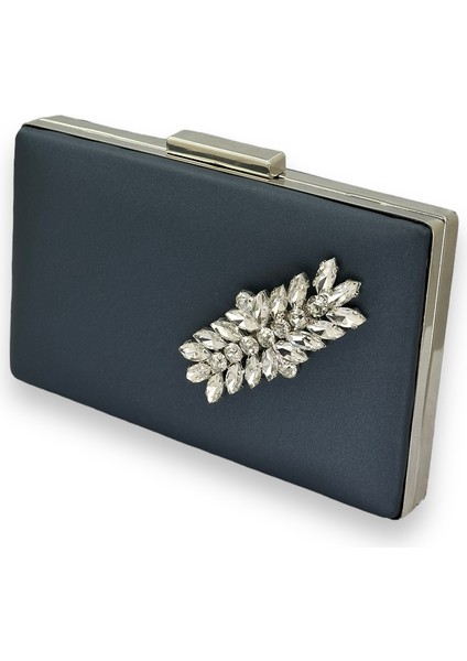 Lacivert Renk Çizilmeyen Saten Gümüş Taşlı Abiye Çanta Düğün Nişan Çantası fiyatları