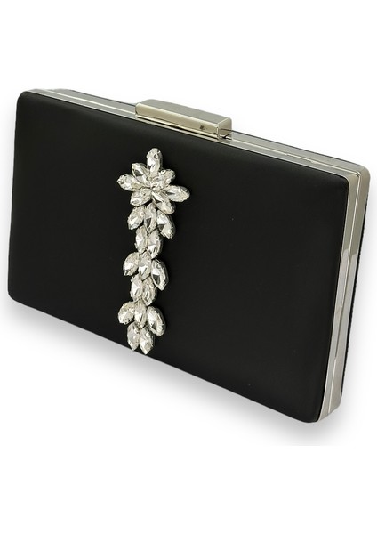 Siyah Renk Çizilmeyen Saten Gümüş Taşlı Abiye Çanta Düğün Nişan Çantası fiyatları