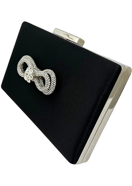 Siyah Renk Saten Gümüş Kasalı Gümüş Taşlı Abiye Çanta Gece Çantası Düğün Nişan Portföy fiyatları