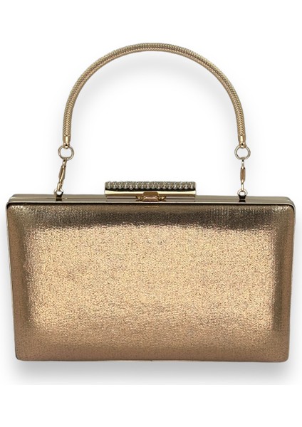 Rose Gold Ithal Sıvama Saten Parlak Kumaş Abiye Çanta Gece Çantası Kına Düğün Nişan