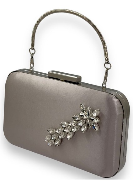 Vizon Renk Saten Gümüş Kasalı Gümüş Taşlı Kulplu Saplı Abiye Gece Çantası Düğün Portföy fiyatları