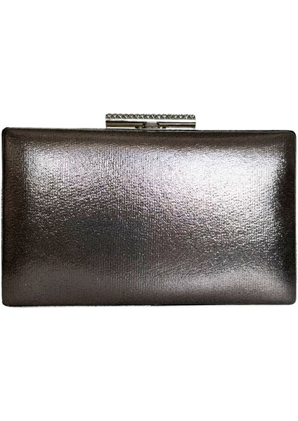 Platin Antrasit Gri Renk Taşlı Kasa Abiye Çanta Gece Çantası Düğün Nişan Çantası El Çantası