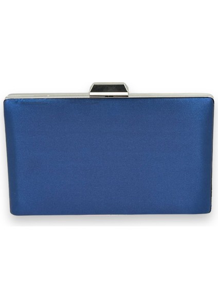 Lacivert Renk Saten Çanta Abiye Çanta Abiye Çanta Gümüş Kasalı Zincirli Düğün Nişan