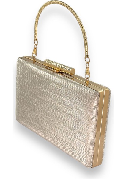 Altın Gold Renk Ithal Lazer Desenli Çizgili Metal Saplı Abiye Gece Çantası Nişan Düğün Davet Balo fiyatları