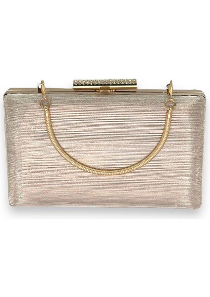 Altın Gold Renk Ithal Lazer Desenli Çizgili Metal Saplı Abiye Gece Çantası Nişan Düğün Davet Balo modelleri