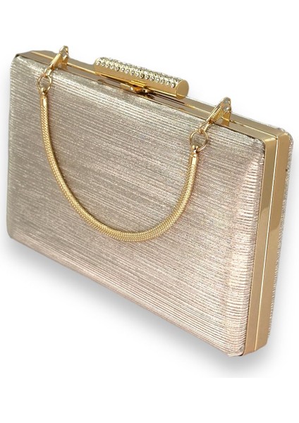 Altın Gold Renk Ithal Lazer Desenli Çizgili Metal Saplı Abiye Gece Çantası Nişan Düğün Davet Balo fırsatları