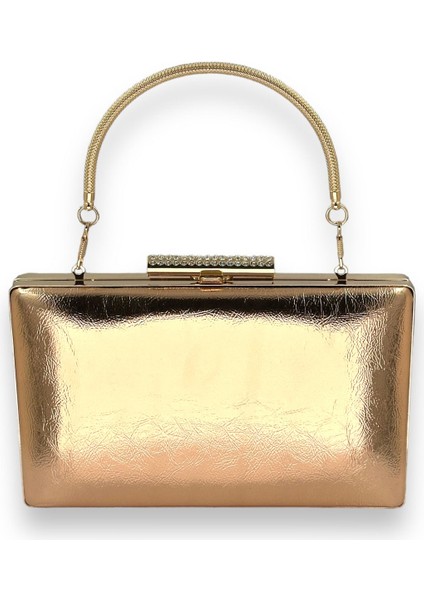 Rose Gold Kırışık Rugan Abiye Çantası Gece Çantası Düğün Nişan Kına Çantası