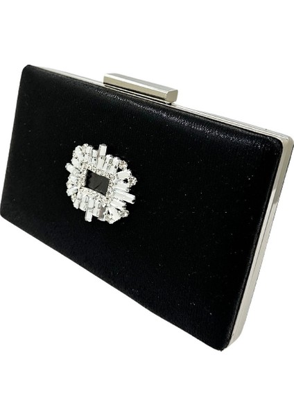 Siyah Renk Saten Kasalı Gümüş Taşlı Abiye Çanta Gece Çantası Düğün Nişan Portföy fiyatları