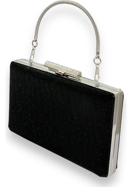 Siyah Renk Lazer Desenli Metal Saplı Dökülmeyen Simli Abiye Çanta Gece Çantası Kına Düğün Nişan fiyatları