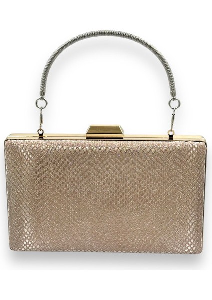 Rose Gold Renk Lazer Desenli Abiye Çanta Gece Çantası Düğün Nişan Kına Çantası Portföy Clutch