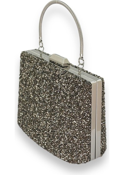 Antrasit Gri Platin Renk Taşlı Metal Saplı Büyük Boy Abiye Gece Çantası Nişan Düğün Davet Balo fiyatları