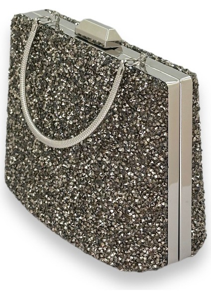 Antrasit Gri Platin Renk Taşlı Metal Saplı Büyük Boy Abiye Gece Çantası Nişan Düğün Davet Balo fırsatları