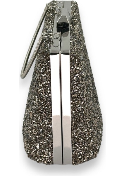 Antrasit Gri Platin Renk Taşlı Metal Saplı Büyük Boy Abiye Gece Çantası Nişan Düğün Davet Balo indirimleri
