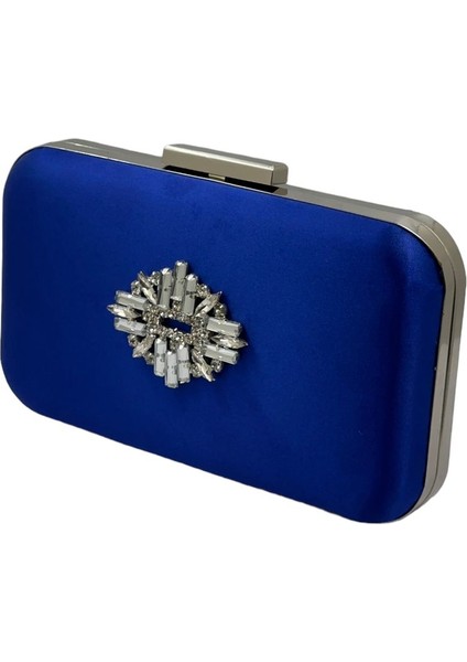 Saks Mavisi Renk Saten Gümüş Kasalı Gümüş Taşlı Abiye Çanta Gece Çantası Düğün Nişan Portföy fiyatları