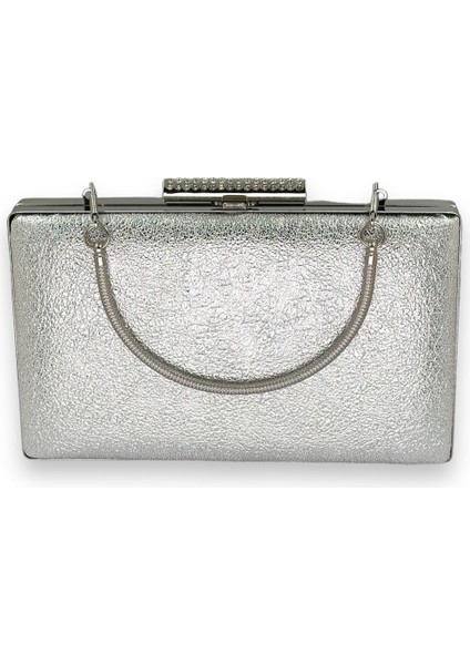 Kristal Desenli Gümüş Mat Deri Metal Saplı Abiye Çanta Gece Çantası Kına Düğün Nişan Çantası modelleri