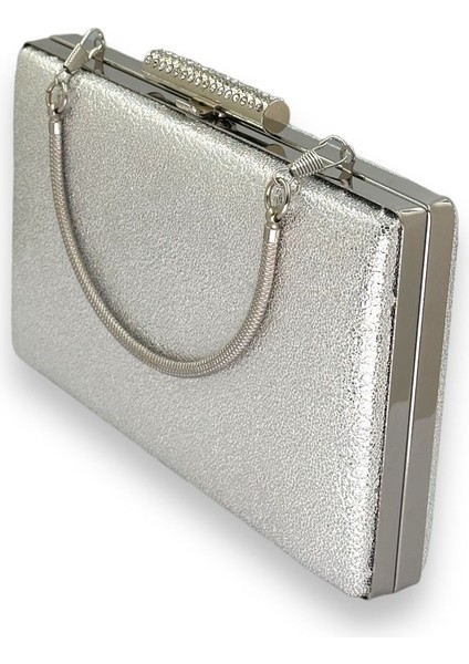 Kristal Desenli Gümüş Mat Deri Metal Saplı Abiye Çanta Gece Çantası Kına Düğün Nişan Çantası fırsatları