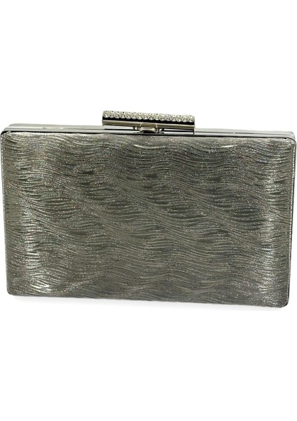 Antrasit Gri Renk Lazer Su Yolu Desenli Abiye Çanta Gece Çantası Düğün Nişan Kına Çantası