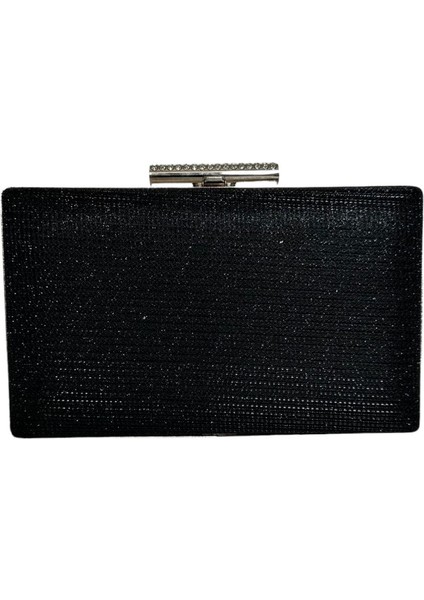 Siyah Renk Simli Abiye Çanta Gece Çantası Nişan Düğün Çantası El Çantası