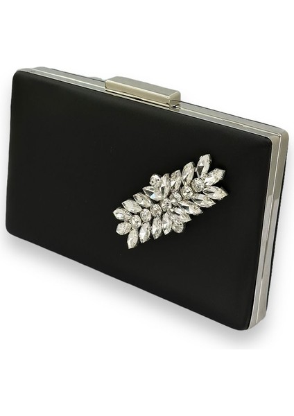 Siyah Renk Çizilmeyen Saten Gümüş Taşlı Abiye Çanta Düğün Nişan Çantası fiyatları