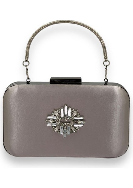Vizon Renk Saten Gümüş Kasalı Gümüş Taşlı Kulplu Saplı Abiye Gece Çantası Düğün Portföy fiyatları