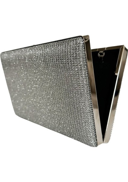 Platin Antrasit Gri Renk Simli Abiye Çanta Gece Çantası Nişan Düğün Çantası El Çantası modelleri