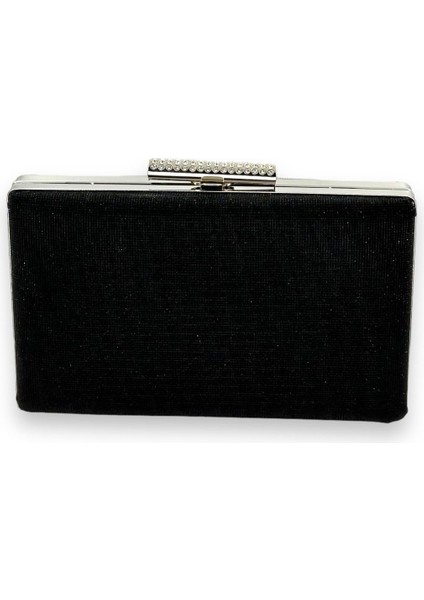 Siyah Renk Lazer Desenli Dökülmeyen Simli Abiye Çanta Gece Çantası Kına Düğün Nişan