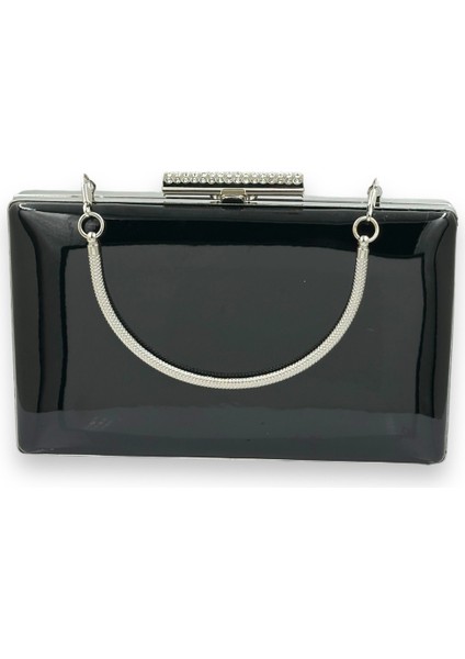 Siyah Renk Ayna Rugan Metal Saplı Abiye Çanta Gece Çantası Kına Düğün Nişan Balo Davet modelleri